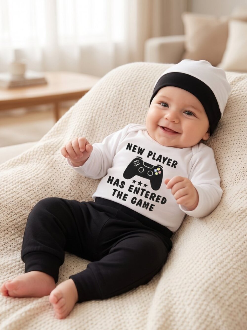 NWOT "New Player Has Entered The Game" 3-Piece Baby Long Sleeve Onesie, Pants &